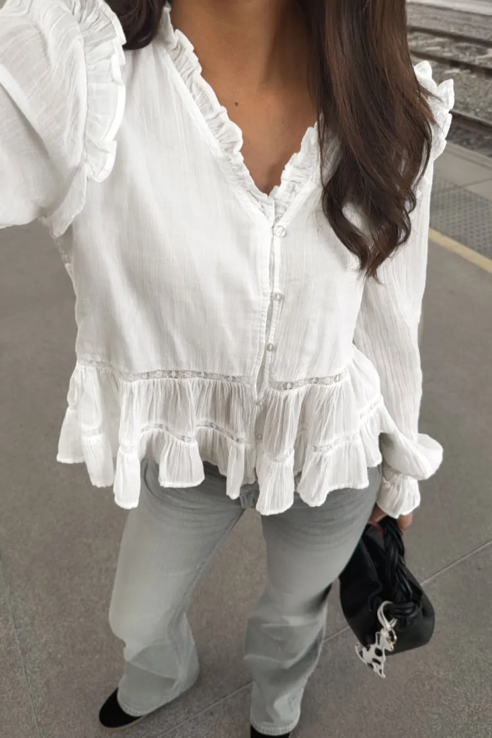 Gina Tricot Y long sleeve blouse Hvit Sale