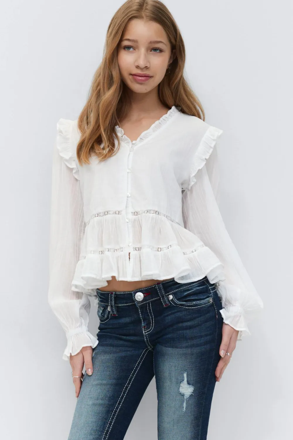 Gina Tricot Y long sleeve blouse Hvit Sale