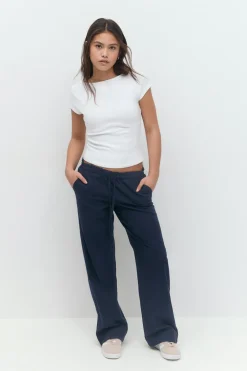 Gina Tricot Y low linen blend trousers Blå Online