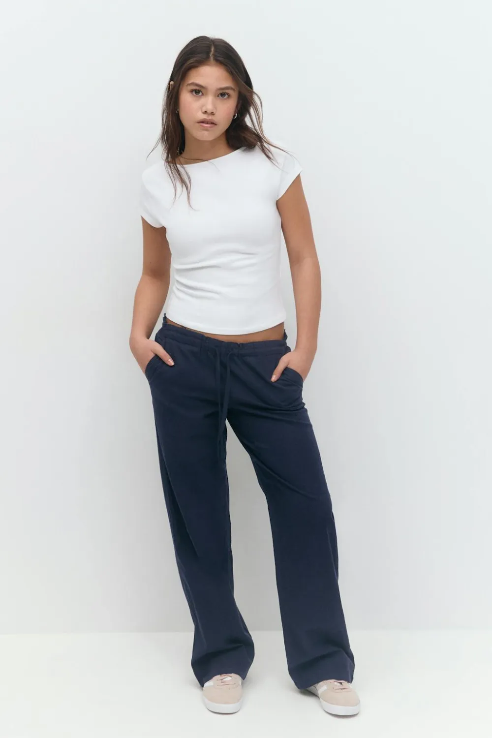 Gina Tricot Y low linen blend trousers Blå Online