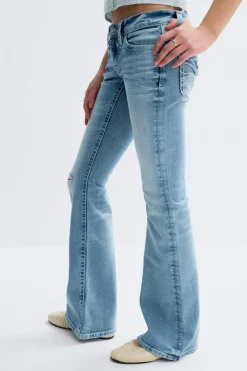 Gina Tricot Y one knee destroy jeans Blå Discount