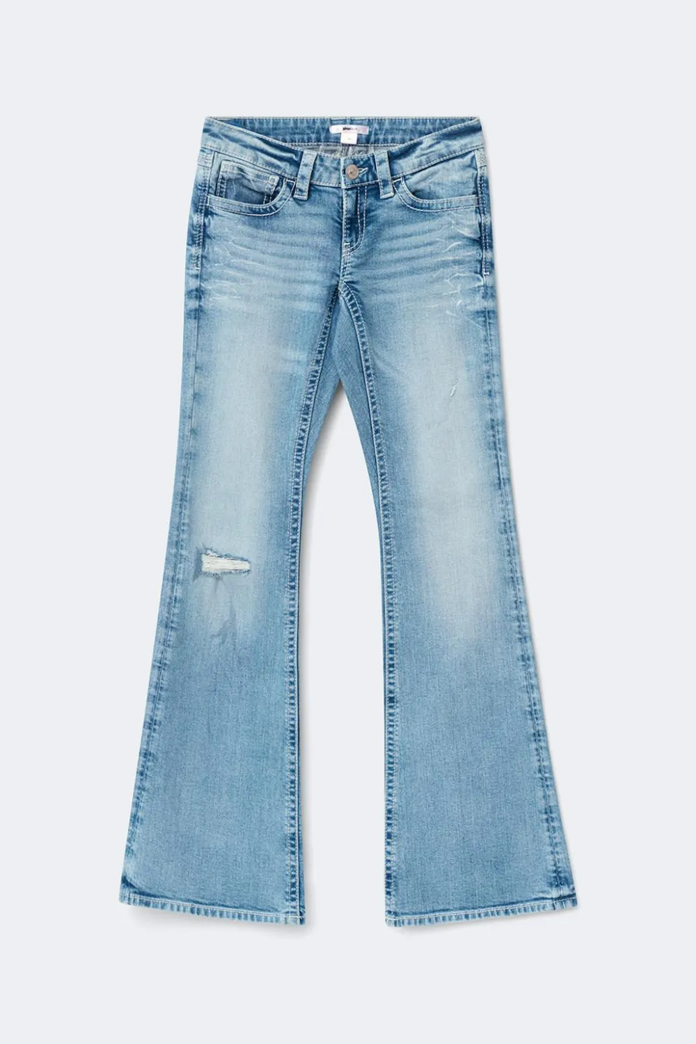 Gina Tricot Y one knee destroy jeans Blå Discount