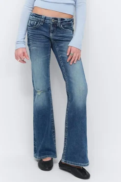 Gina Tricot Y one knee destroy jeans Blå Clearance