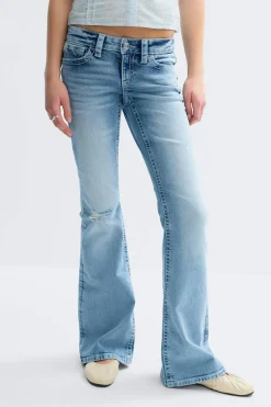 Gina Tricot Y one knee destroy jeans tall Blå Sale