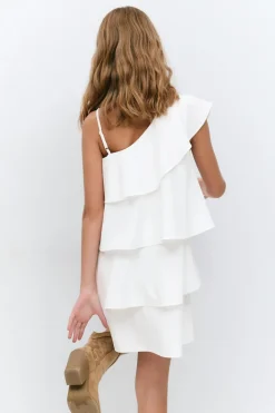 Gina Tricot Y one shoulder frill dress Hvit New