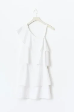 Gina Tricot Y one shoulder frill dress Hvit New