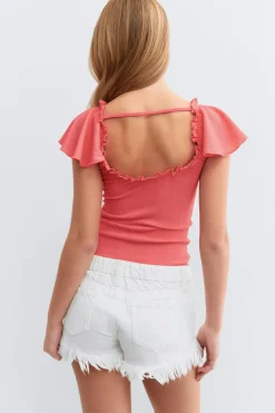 Gina Tricot Y open back frill top Rosa Discount