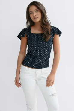 Gina Tricot Y open back frill top Blå Online