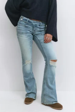 Gina Tricot Y pleated flare jeans Blå Outlet