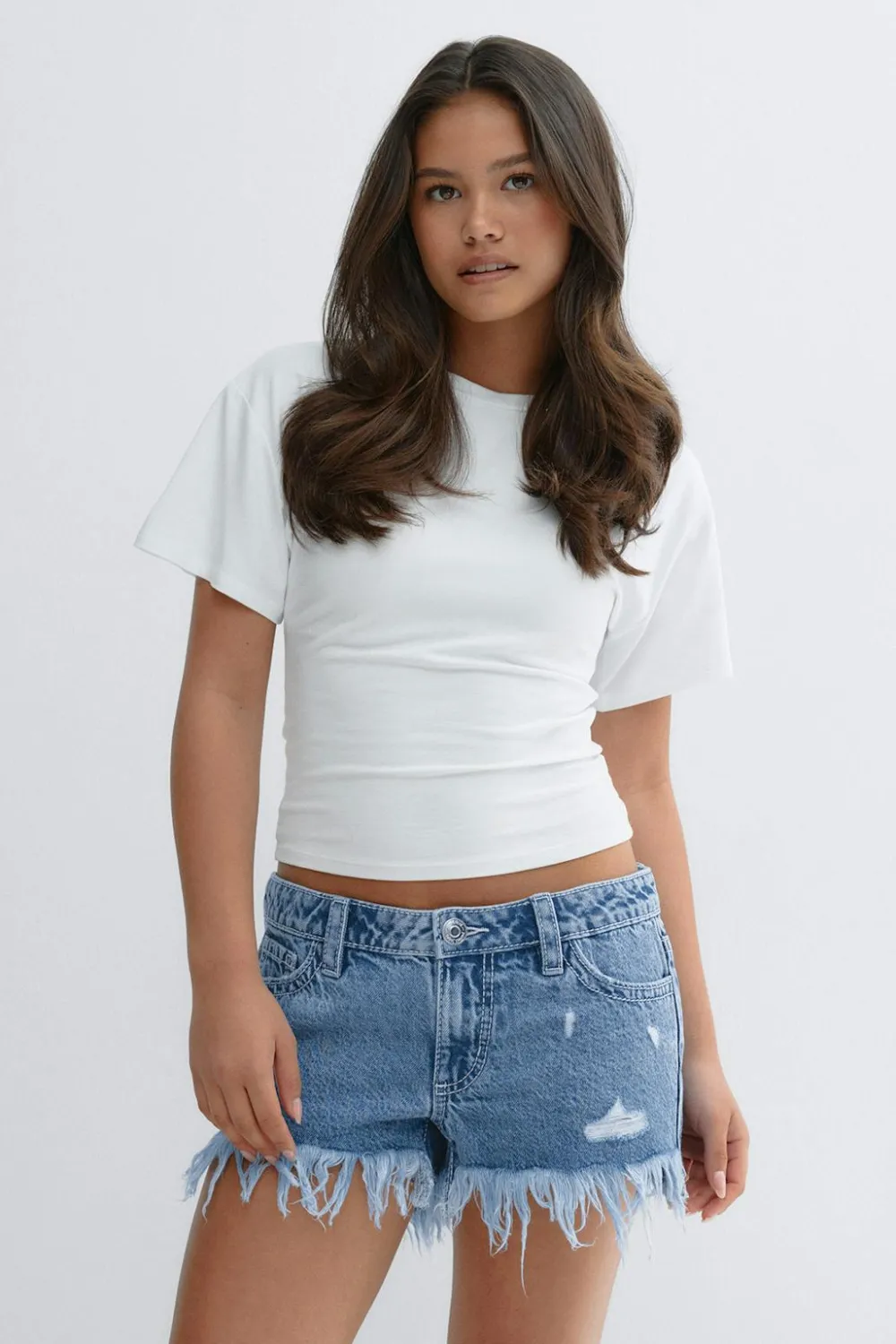 Gina Tricot Y ripped g-low denim shorts Blå Hot