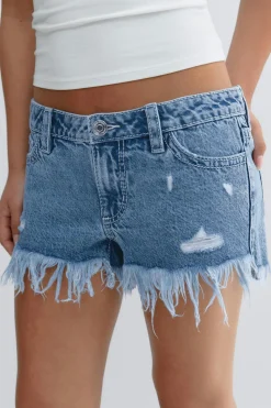 Gina Tricot Y ripped g-low denim shorts Blå Hot