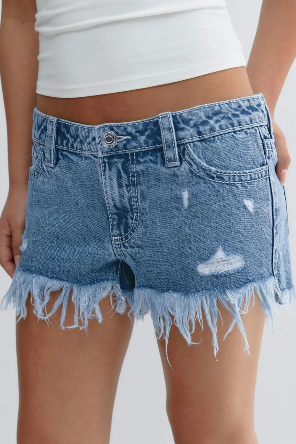 Gina Tricot Y ripped g-low denim shorts Blå Hot