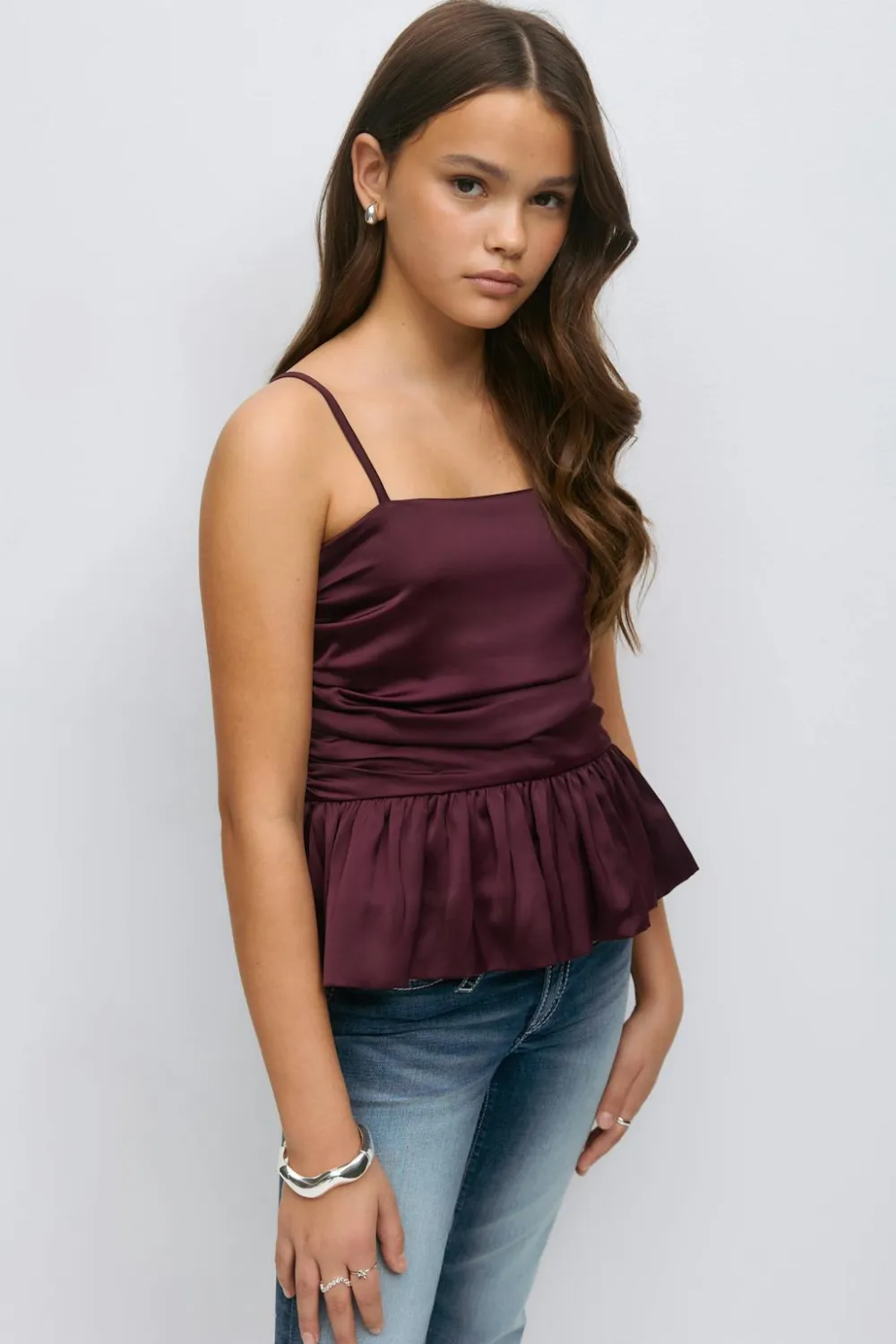 Gina Tricot Y ruched satin top Rød Clearance