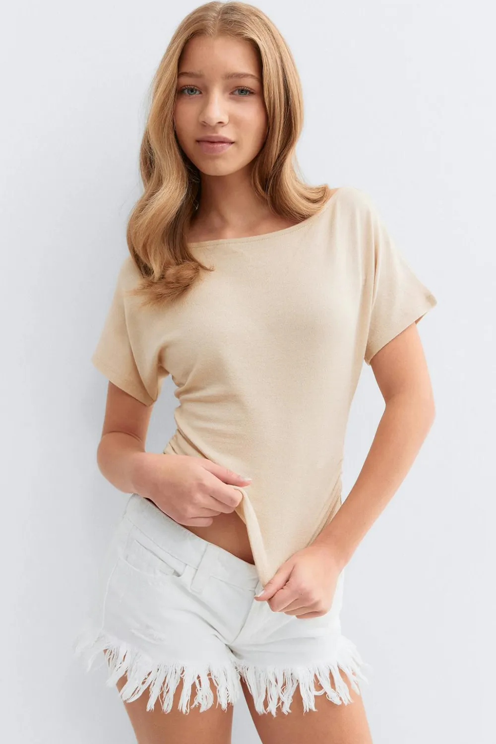 Gina Tricot Y ruched top Beige Outlet