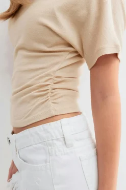 Gina Tricot Y ruched top Beige Outlet