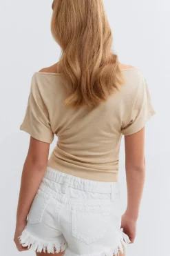Gina Tricot Y ruched top Beige Outlet