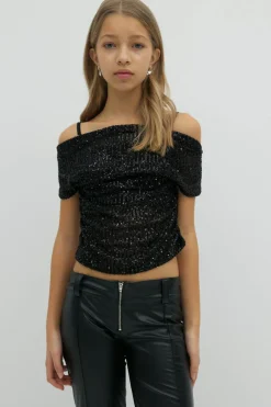 Gina Tricot Y sequin off shoulder top Svart Online