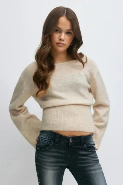 Gina Tricot Y shaped knitted sweater Beige Clearance