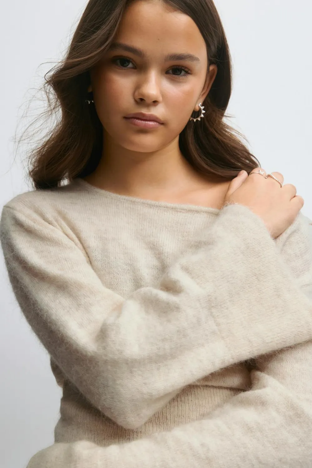 Gina Tricot Y shaped knitted sweater Beige Clearance