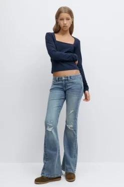 Gina Tricot Y sparkle low flare jeans Blå Online