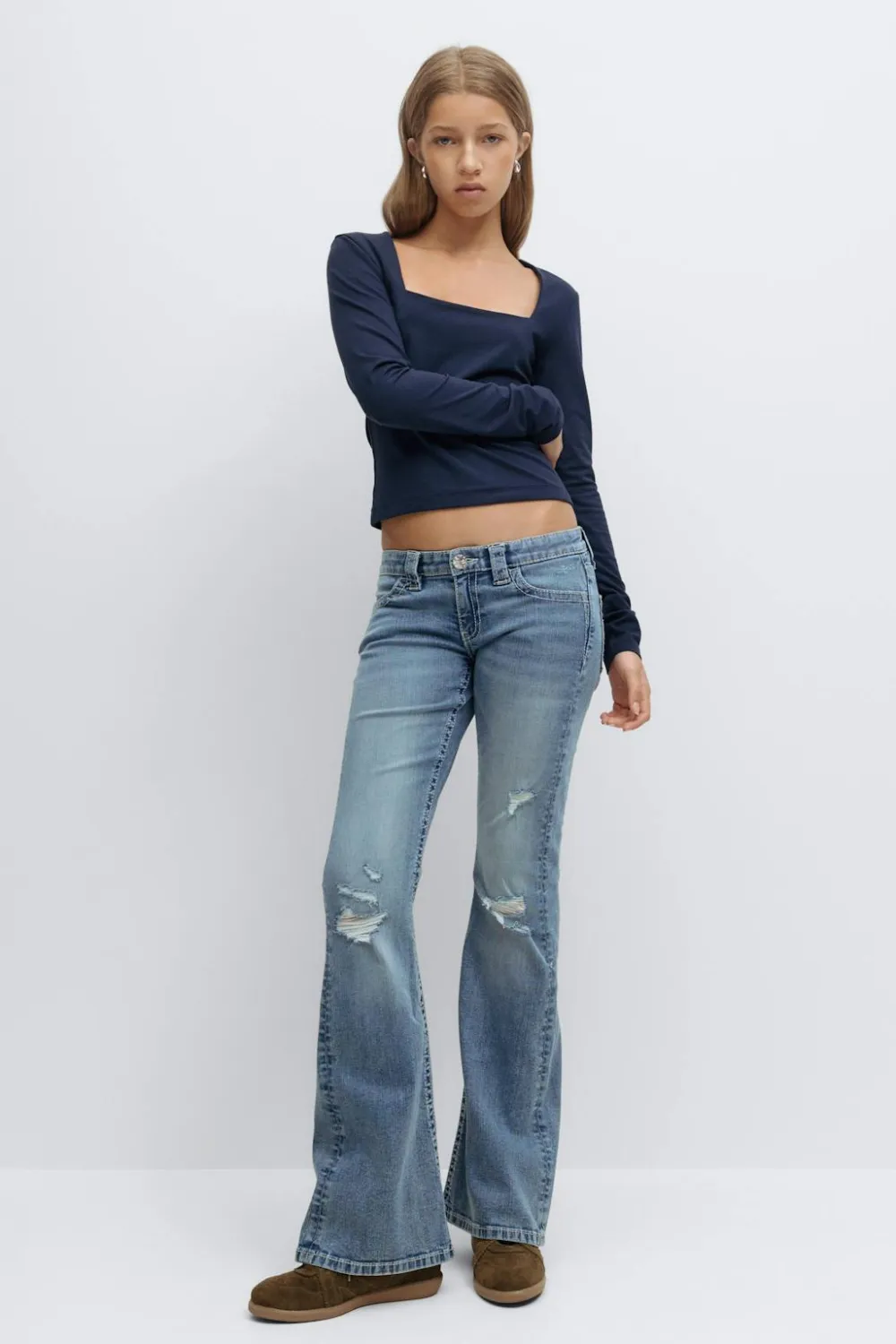 Gina Tricot Y sparkle low flare jeans Blå Online