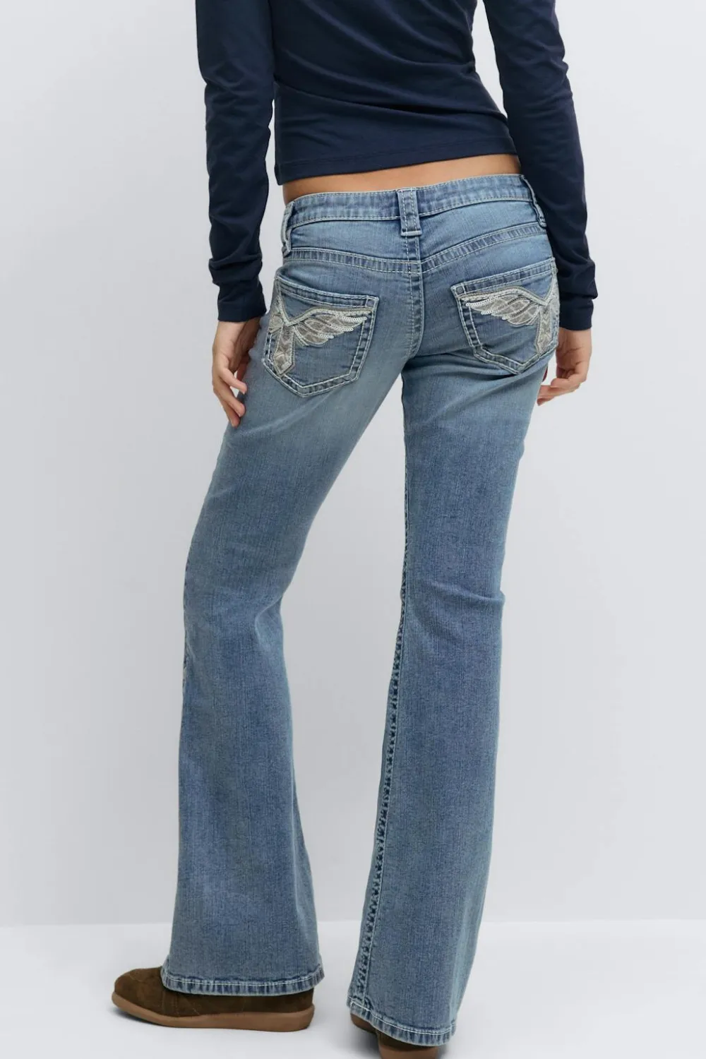 Gina Tricot Y sparkle low flare jeans Blå Online
