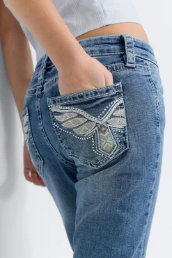 Gina Tricot Y sparkle low flare jeans Blå Online