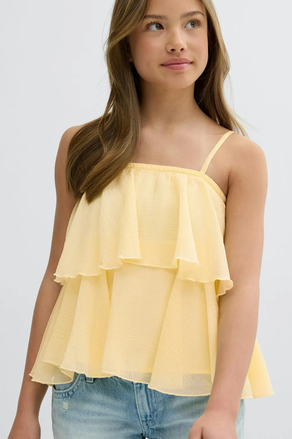 Gina Tricot Y strap frill top Gul Online