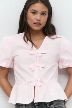 Gina Tricot Y tie peplum top Rosa Online